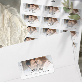 Modern Script Photo Overlay Return Address Wedding Label