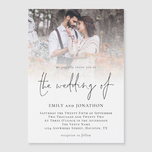 Modern Script Photo Overlay Wedding Invitation Mag (Front)
