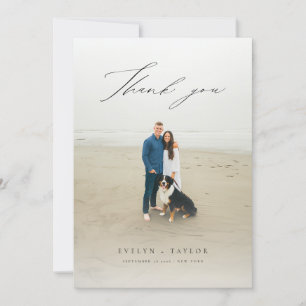 Modern Script Photo Overlay Wedding Message Thank You Card