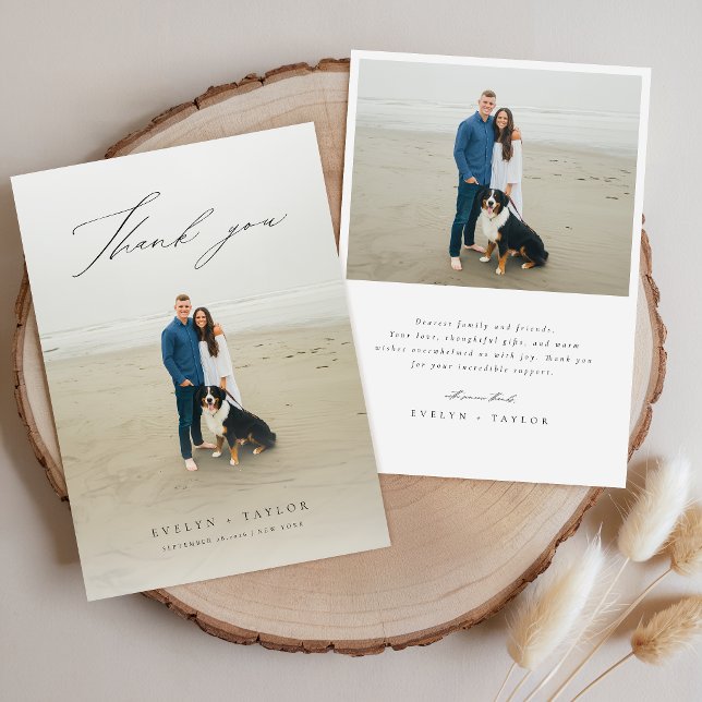 Modern Script Photo Overlay Wedding Message Thank You Card (Creator Uploaded)