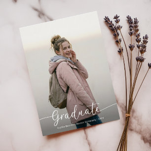 Modern Script Photo Pink Bow Graduation Thank You Postcard