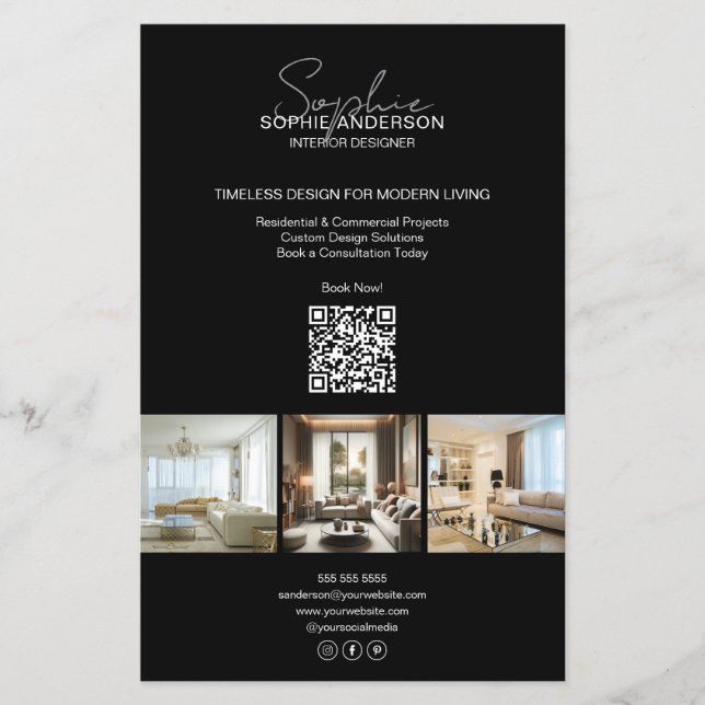 Modern Script Photo QR Black Professional Business Flyer (Front)