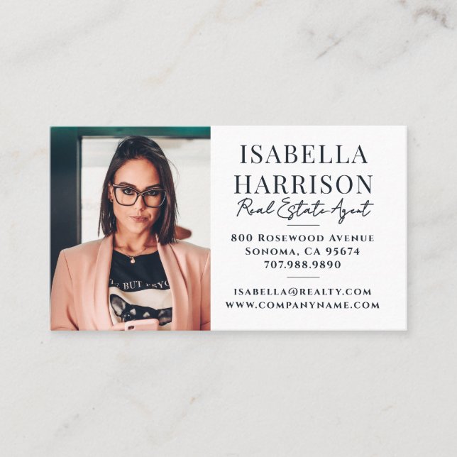 Modern Script Photo Real Estate Agent Business Card (Front)