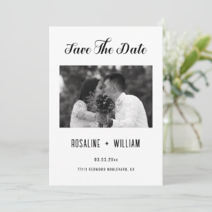 Modern Script Photo Save The Date – Elegant B & W Invitation