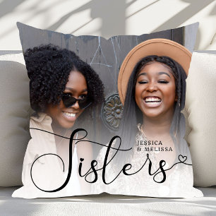 Modern Script Photo Sisters Gift Cushion