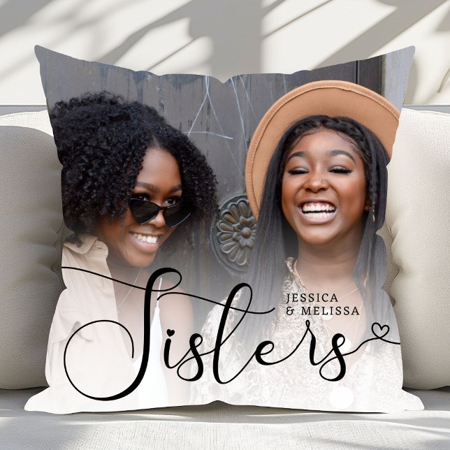 Modern Script Photo Sisters Gift Cushion (Creator Uploaded)