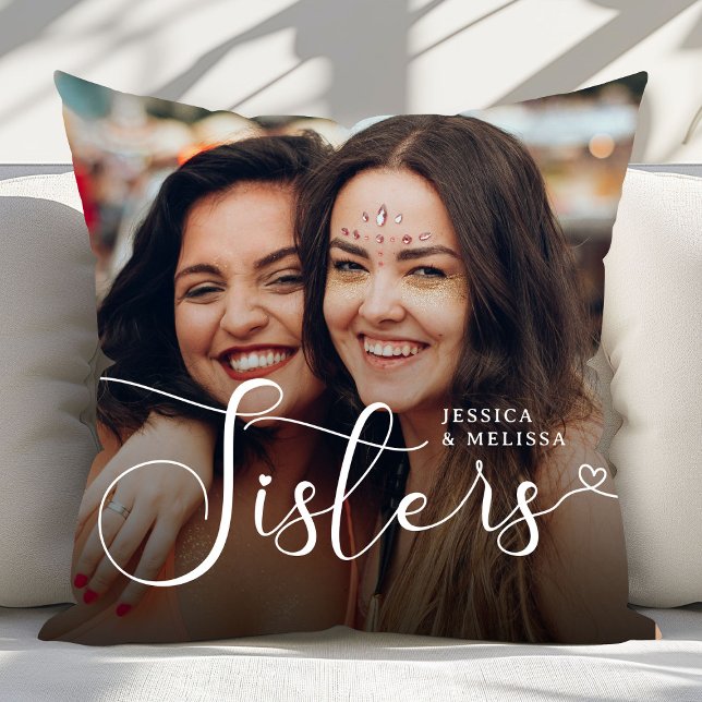 Modern Script Photo Sisters Gift Cushion (Creator Uploaded)