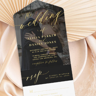 Modern script photo wedding all in one invitation