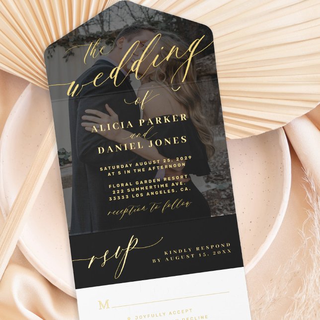 Modern script photo wedding all in one invitation (Creator Uploaded)