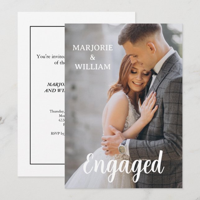 Modern Script Photo Wedding Engagement Party Invitation (Front/Back)