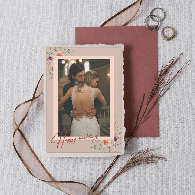 Modern Script Photo Wedding floral Thank You Card  (Creator Uploaded)