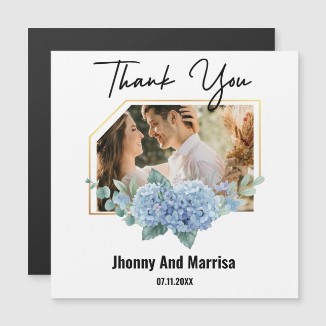 Modern Script Photo Wedding magnetic card (Front/Back)