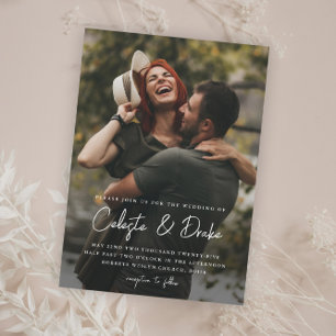 Modern Script Photo Wedding Magnetic Invitation
