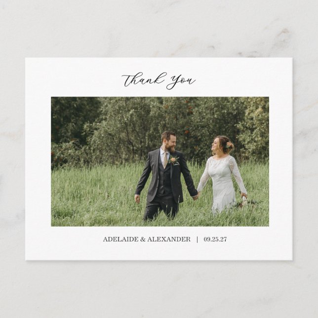 Modern Script Photo Wedding Postcard (Front)