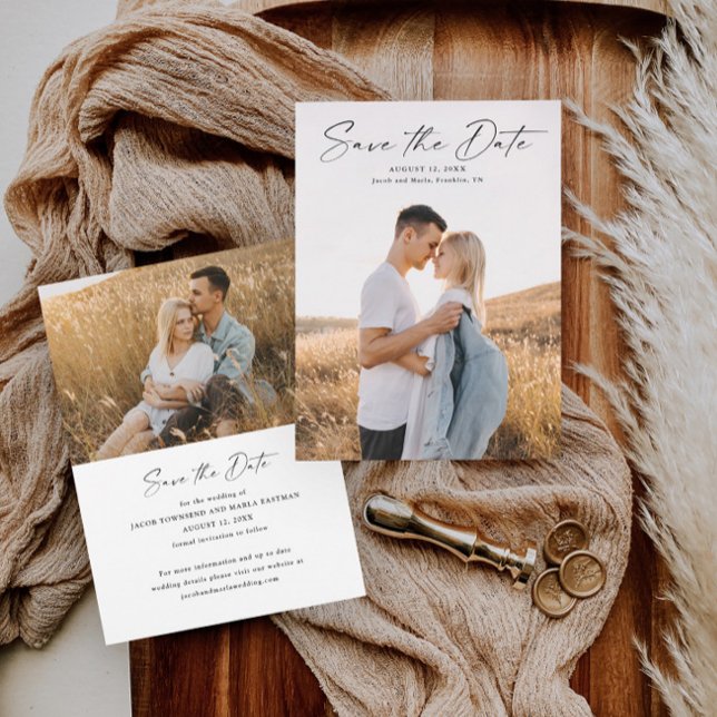 Modern Script Photo Wedding Save The Date (Creator Uploaded)