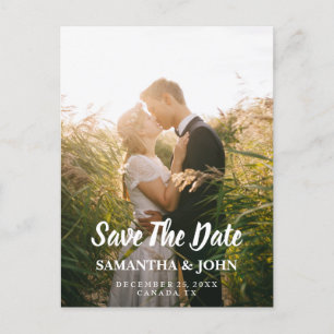Modern Script Photo Wedding Save The Date Announcement Postcard