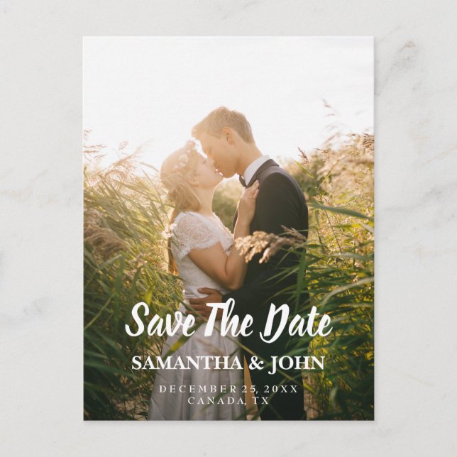 Modern Script Photo Wedding Save The Date Announcement Postcard (Front)