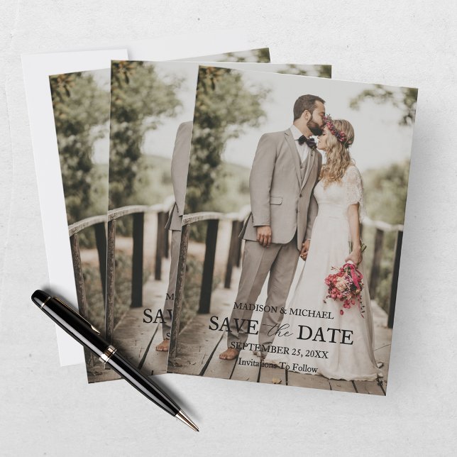 Modern Script Photo Wedding Save The Date Invitation (Creator Uploaded)