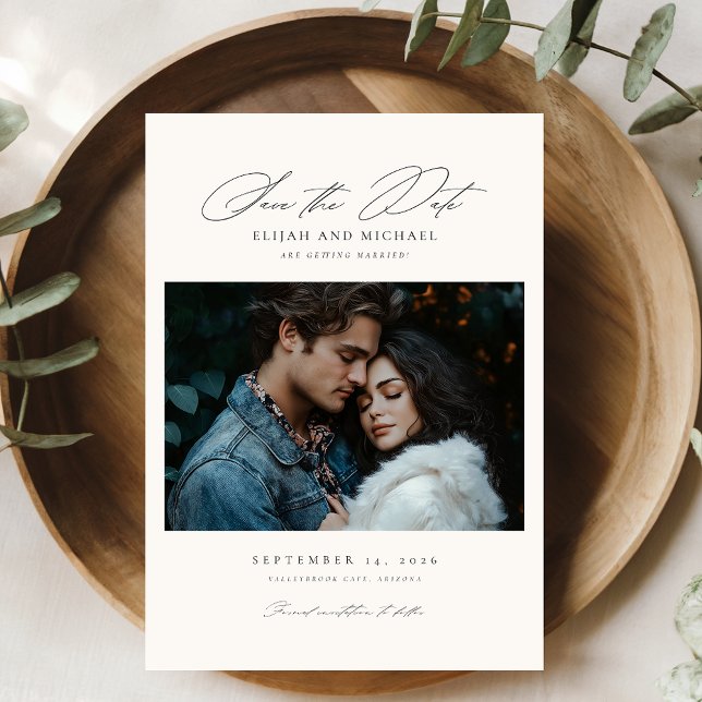 Modern Script Photo Wedding Save the Date Invite (Creator Uploaded)