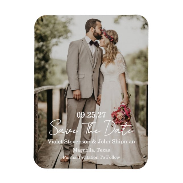 Modern Script Photo Wedding Save The Date Magnet (Vertical)