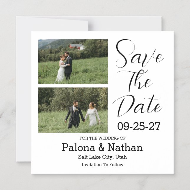 Modern Script Photo Wedding Save The Date Magnetic Invitation (Front)