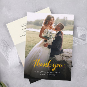 Modern Script Photo Wedding Thank You Business Card