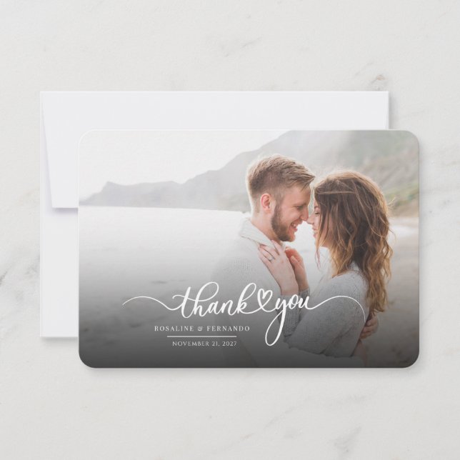 Modern Script Photo Wedding Thank You Card (Front)
