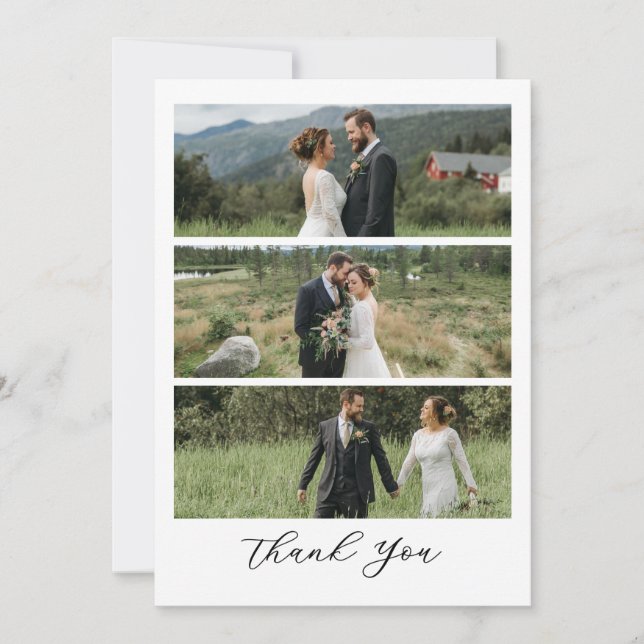 Modern Script Photo Wedding Thank You Card (Front)