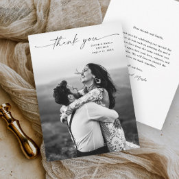 Modern Script Photo Wedding Thank You Card