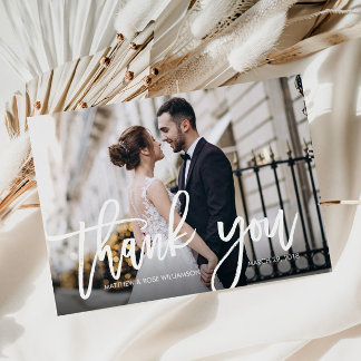 modern script photo wedding thank you card