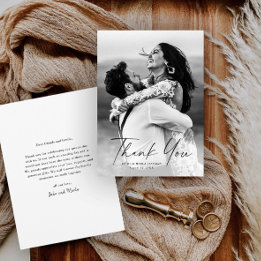 Modern Script Photo Wedding Thank You Card