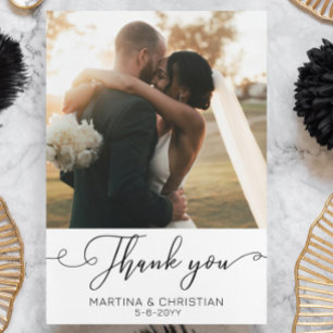 Modern Script Photo Wedding Thank You Card