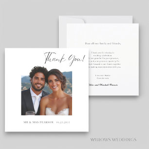 Modern script photo wedding thank you card