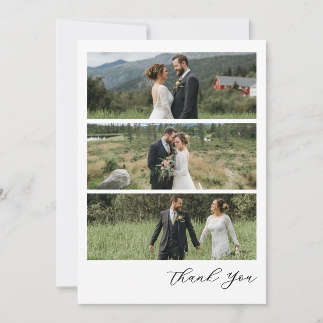 Modern Script Photo Wedding Thank You Card (Front)