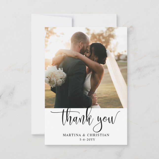 Modern Script Photo Wedding  Thank You Card (Front)