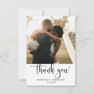 Modern Script Photo Wedding Thank You Card