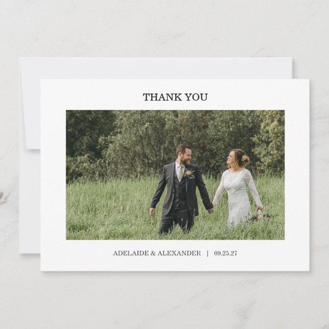 Modern Script Photo Wedding Thank You Card (Front)