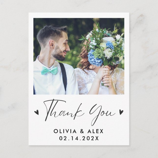 Modern Script Photo Wedding Thank You  Postcard (Front)