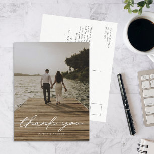 Modern Script Photo Wedding Thank You Postcard