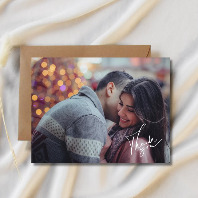 Modern Script Photo Wedding Thank You  Postcard (Modern Script Photo Wedding Thank You Postcard)