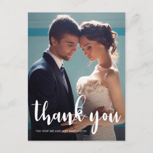 Modern Script Photo Wedding Thank you Postcard