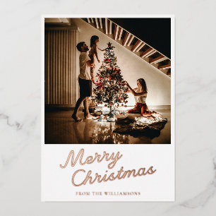 Modern Script Photo White Christmas Rose Gold