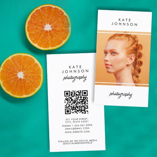 Modern Script Photographer QR Code Social Media Business Card (Modern Script Photographer QR Code Social Media Business Card)