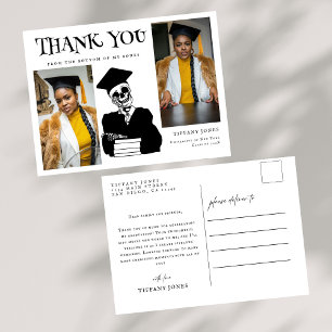 Modern Script Photos Skeleton Graduation Thank You Postcard