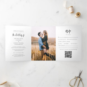 Modern Script Photos Wedding All in One Tri-Fold Invitation