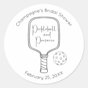 Modern Script Pickleball & Prosecco Bridal Shower Classic Round Sticker