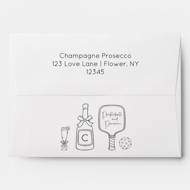 Modern Script Pickleball & Prosecco Bridal Shower Envelope (Back (Top Flap))