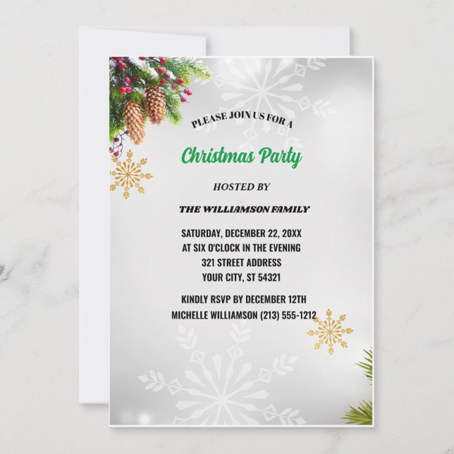 Modern Script Pine Cone Christmas Party Invitation (Front)