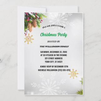 Modern Script Pine Cone Christmas Party Invitation