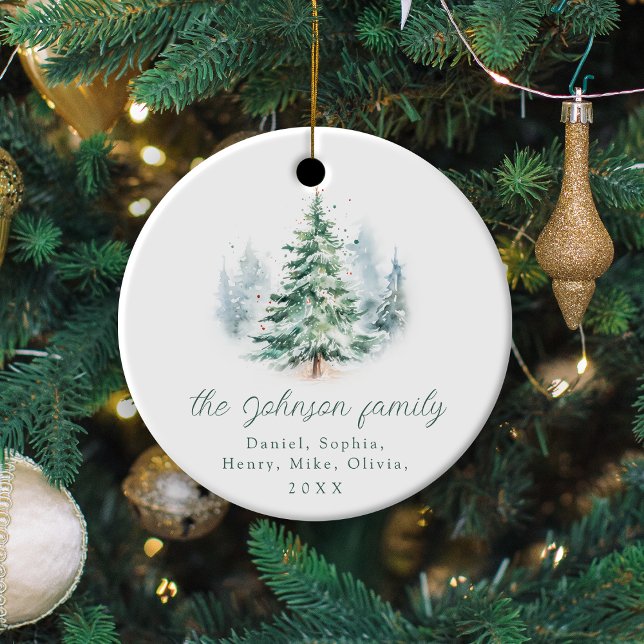 Modern Script Pine Tree Family Christmas  Ceramic Tree Decoration (Modern Script Pine Tree Family Christmas Ceramic Ornament)